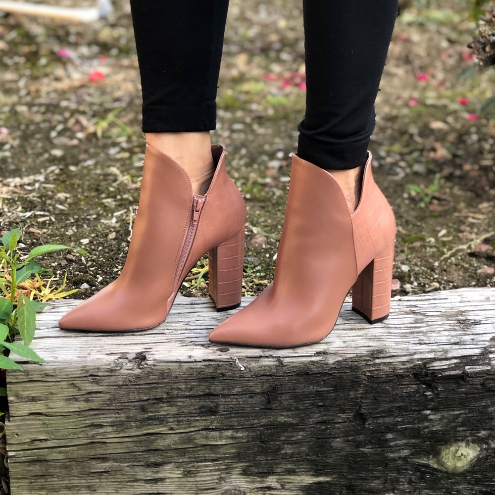 Mocha Faux  Leather Booties - Picture 5 of 6